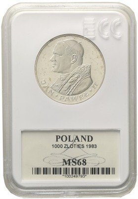 1000 złotych 1983 Jan Paweł II MS68
