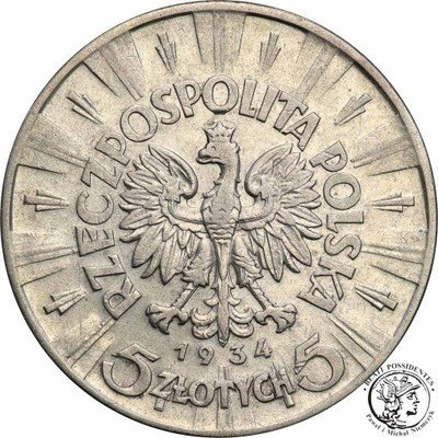 Polska II RP 5 złotych 1934 Józef Piłsudski st.3+