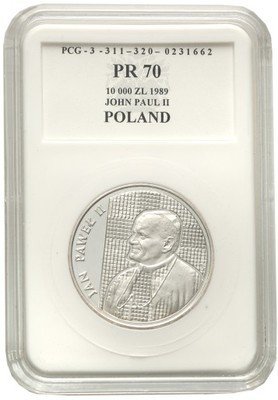 10000 złotych 1989 Papież Jan Paweł II Kratka PR70