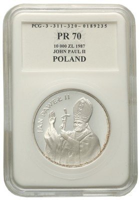 10000 złotych 1987 Jan Paweł II LUSTRZANY PR70