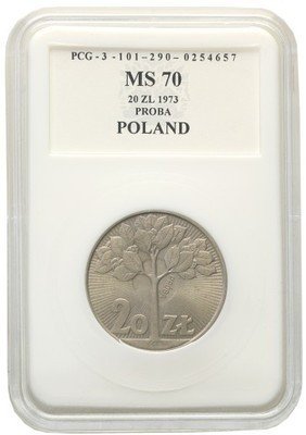PRÓBA CuNi 20 złotych 1973 drzewko PR70