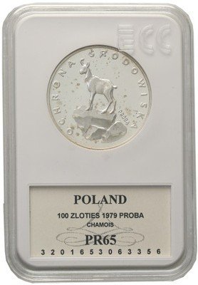 PRÓBA Srebro 100 złotych 1979 Kozica PR65