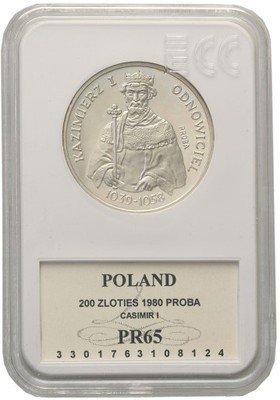 PRÓBA Srebro 200 złotych 1980 Odnowiciel PR65
