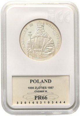 PRÓBA Ag 1000 złotych 1987 K Wielki półpostać PR66