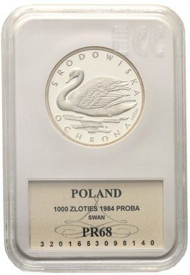 PRÓBA Srebro 1000 złotych 1984 Łabędź PR68