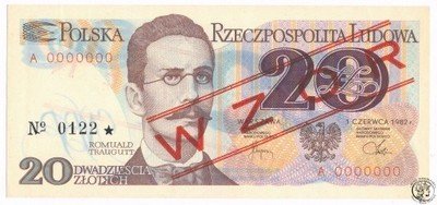 Banknot WZÓR 20 złotych 1982 st.1