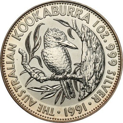 Australia 5 dolarów 1991 Kookaburra UNCJA SREBRA
