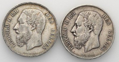 Belgia 5 franków 1867 + 1873 lot 2 szt. st.3