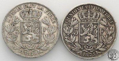 Belgia 5 franków 1867 + 1873 lot 2 szt. st.3