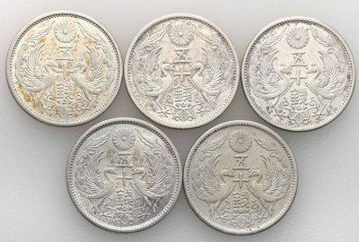 Japonia 50 sen lata 30 XX w lot 5 szt st. 1/2