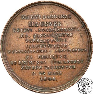 Medal Warszawa 1845 Majnert, Maria Hausner st. 3+