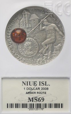 Niue 1 dolar 2008 szlak bursztynowy Gdańsk MS69