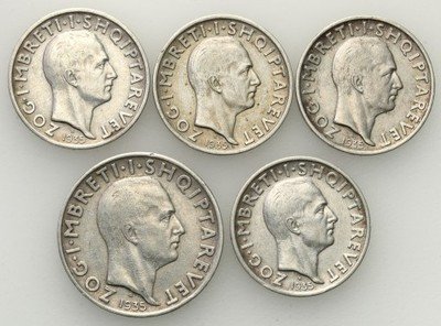 Albania monety srebrne 1935 lot 5 szt st. 3+