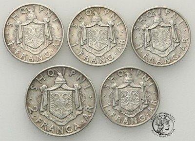 Albania monety srebrne 1935 lot 5 szt st. 3+