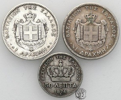 Grecja monety srebrne 1873-83 lot 3 szt st. 3