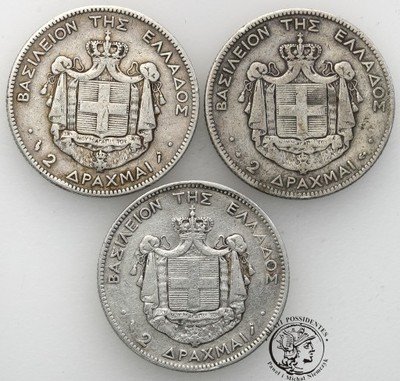 Grecja 2 drachmy 1873, 1883 lot 3 szt st. 3