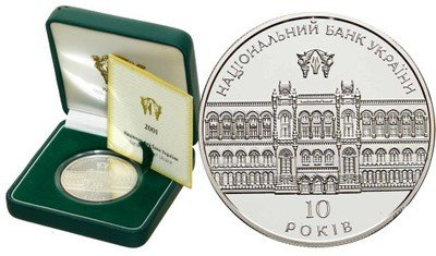 Ukraina 10 hrywien 2001 10 lat banku Ukrainy st. L