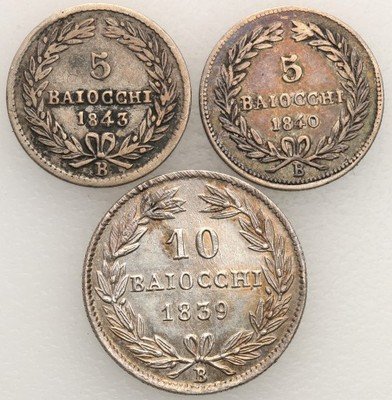 Watykan Grzegorz XVI 1831-46 5 + 10 B. lot 3 szt