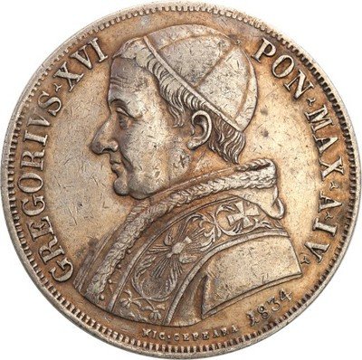 Watykan Grzegorz XVI 1831-46 scudo 1834 st. 3