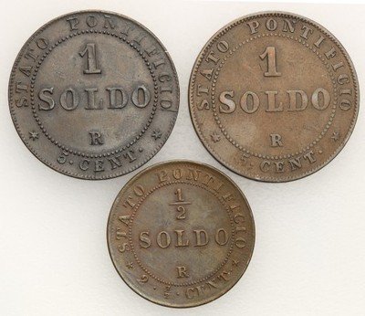 Watykan Pius IX 1846-78 Soldo lot 3 szt st. 2/3+