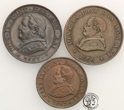 Watykan Pius IX 1846-78 Soldo lot 3 szt st. 2/3+