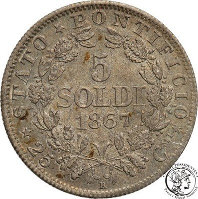 Watykan Pius IX 1846-78 5 soldi 1867 (XXI) st. 1