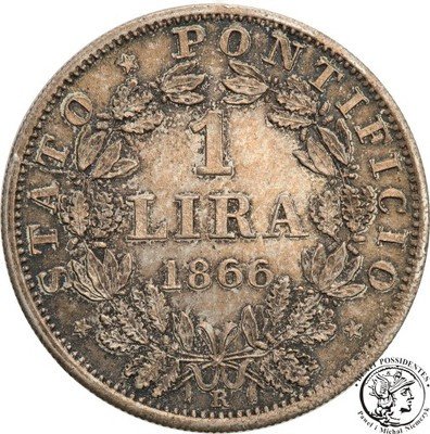 Watykan Pius IX 1846-78 1 lira 1866 (XXI) st. 1-