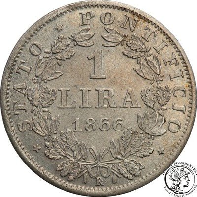 Watykan Pius IX 1846-78 1 lira 1866 (XXI) st. 1-