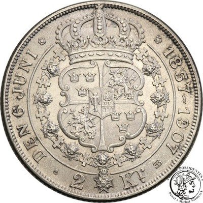 Szwecja 2 korony 1907 st.1 PIĘKNE