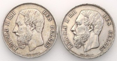 Belgia 5 franków 1867 + 1868 lot 2 szt. st.3