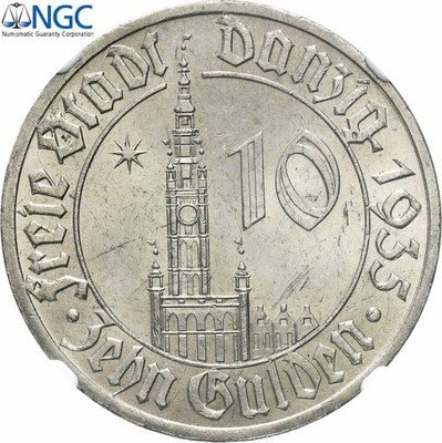 WM Gdańsk Danzig 10 Guldenów 1935 Ratusz NGC MS63