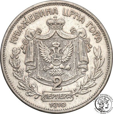 Czarnogóra/Montenegro 2 Perpera 1910 st.3+