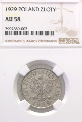 II RP 1 złoty 1929 NGC AU58