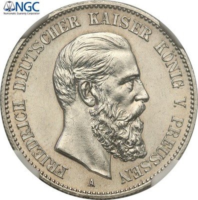 Niemcy Prusy 2 Marki 1888 A Fryderyk III NGC MS63