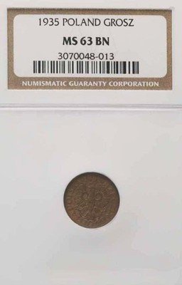 II RP 1 grosz 1935 NGC MS63 BN