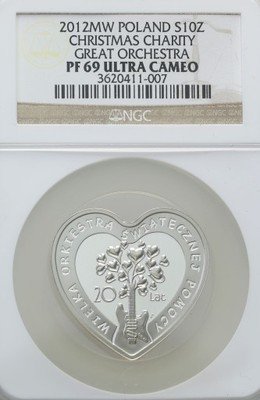 10 złotych 2012 WOŚP - serce NGC PF69 ULTRA CAMEO