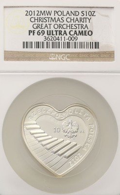 10 złotych 2012 WOŚP - serce NGC PF69 Ultra Cameo