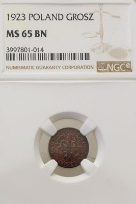 II RP 1 grosz 1923 NGC MS65 BN