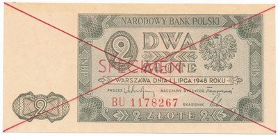 Banknot WZÓR / SPECIMEN 2 złote 1948 seria BU st.1