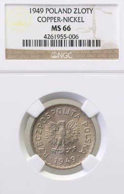 1 złoty 1949 miedzionikiel NGC MS66
