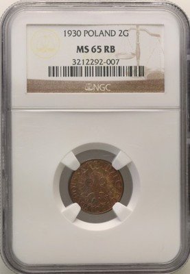 II RP 2 grosze 1930 NGC MS65 RB (MAX) RZADKIE