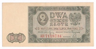 Banknot 2 złote 1948 seria AH st.2