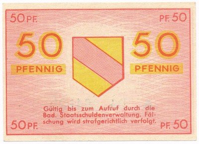 Banknot Niemcy Land Baden 1947 50 Pfenig s.1 UNC