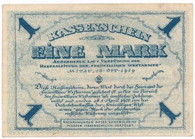 Banknot Rosja Mitawa 1919 1 Mark / 1 Marka st.2
