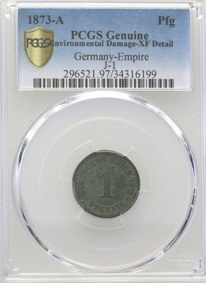 Niemcy Kaiserreich 1 Pfennig 1873 A PCGS Genuine