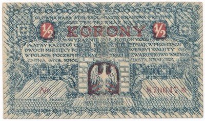 Banknot 1/2 korony (1919) Kraków st.3