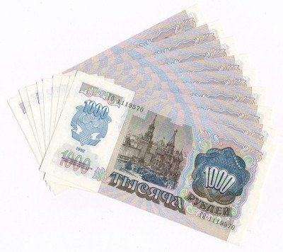Banknoty Rosja 1000 rubli 1992 lot 9 szt. st.1