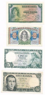 Hiszpania 2 + 5 Pesetas lot 4 sztuk st.1