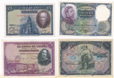 Hiszpania 25 + 50 Pesetas lot 4 sztuk st.1/2