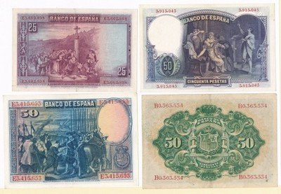 Hiszpania 25 + 50 Pesetas lot 4 sztuk st.1/2